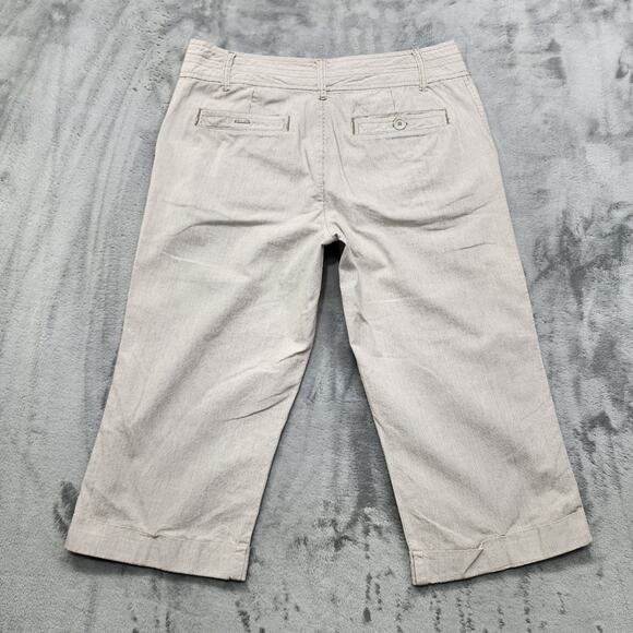 Gloria Vanderbilt Pants Womens 10 Tan White Striped Double Button Capri Cuffed - Picture 3 of 13